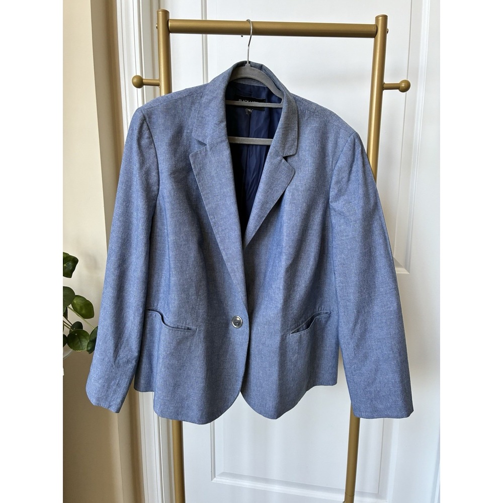 Black Label by Evan-Picone Plus Size Light Blue Chambray Blazer Jacket, 20W